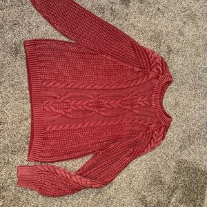 Free People Cherry Red Cable Knit Sweater